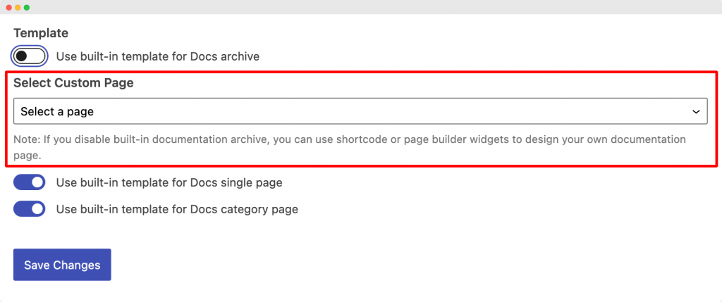 Set a Custom Page for Docs Archive Page