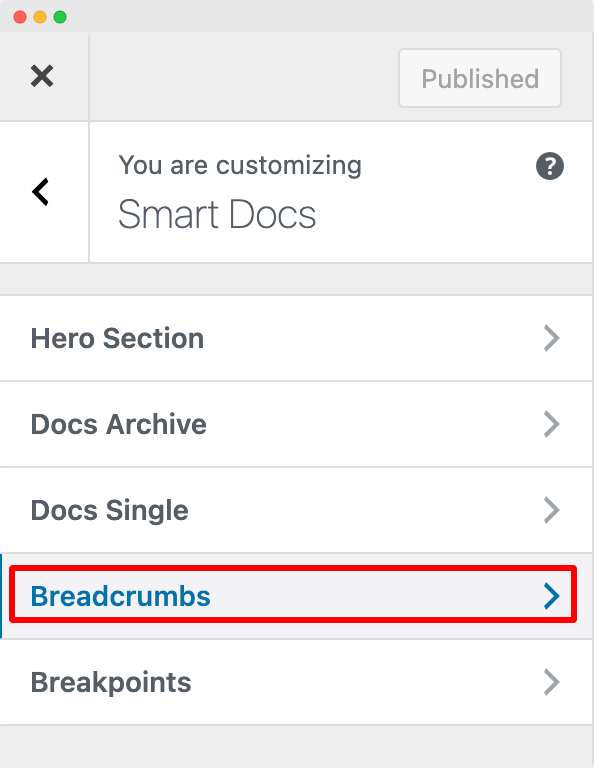 Customize Breadcrumbs in SmartDocs from Customizer